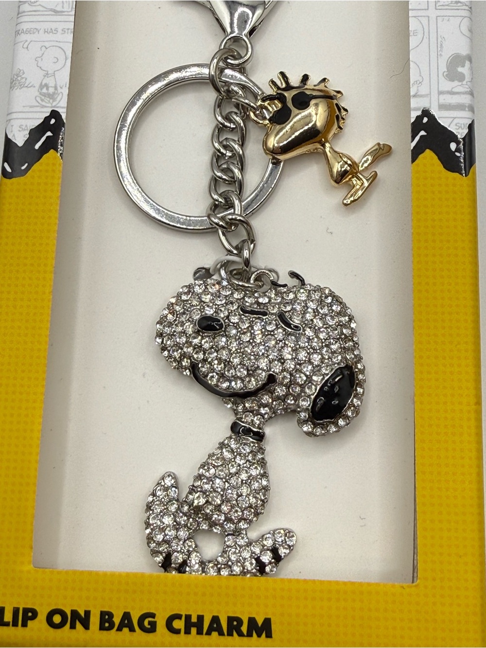 Peanuts Snoopy Rhinestone Bag Charm Keychain w/ Woodstock New - Picture 2 of 4